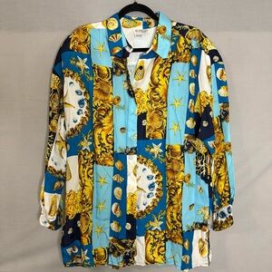 Vintage 90s Baroque Brownstone Studio Button Up Seashell Ocean‎ Plus Size 18